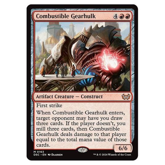 Combustible Gearhulk 163 card from the Magic The Gathering set Duskmourn: House of Horror Commander