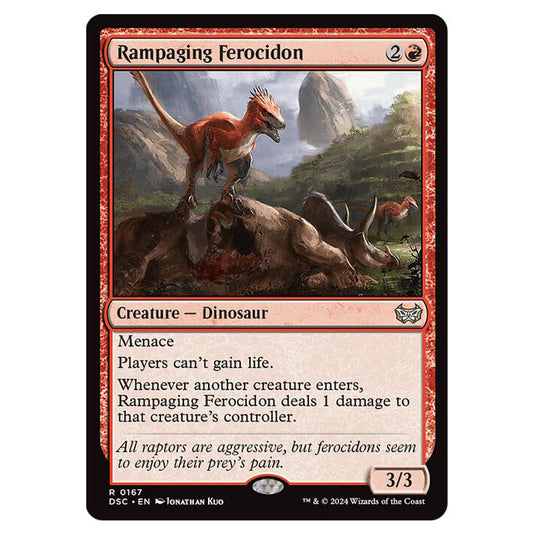 Rampaging Ferocidon 167 card from the Magic The Gathering set Duskmourn: House of Horror Commander