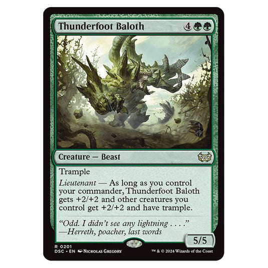 Thunderfoot Baloth 201 card from the Magic The Gathering set Duskmourn: House of Horror Commander