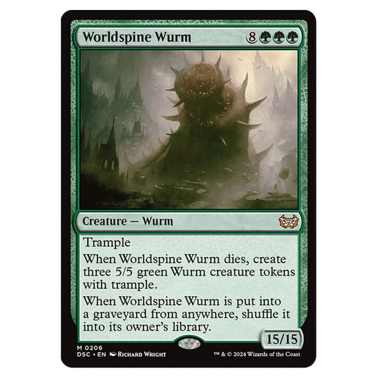 Worldspine Wurm 206 card from the Magic The Gathering set Duskmourn: House of Horror Commander