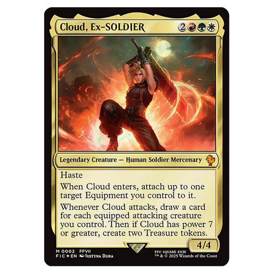 Cloud, Ex-SOLDIER 0002 card from the Magic The Gathering set Universes Beyond - Final Fantasy - Commander
