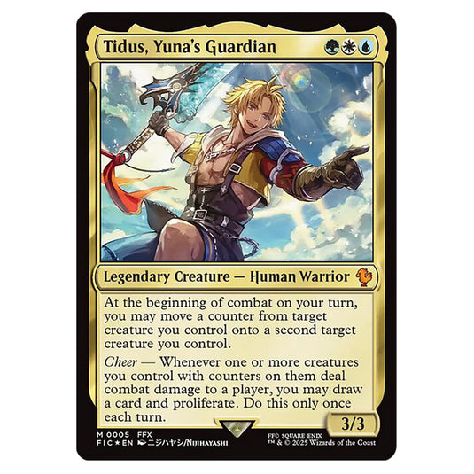 Tidus, Yuna's Guardian 0005 card from the Magic The Gathering set Universes Beyond - Final Fantasy - Commander