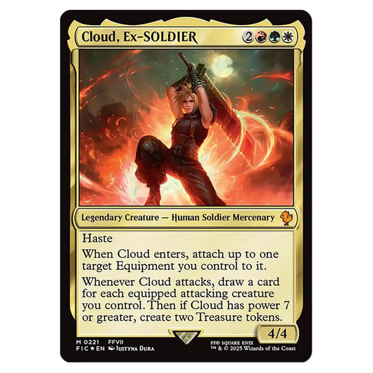 Cloud, Ex-SOLDIER 0221 card from the Magic The Gathering set Universes Beyond - Final Fantasy - Commander