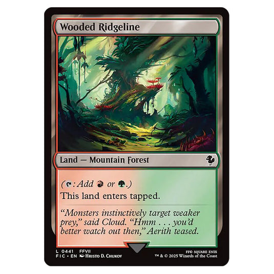 Wooded Ridgeline 0441 card from the Magic The Gathering set Universes Beyond - Final Fantasy - Commander