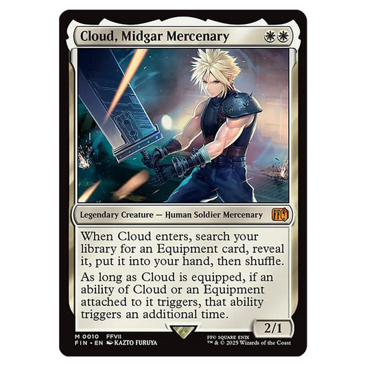 Cloud, Midgar Mercenary 0010 card from the Magic The Gathering set Universes Beyond - Final Fantasy