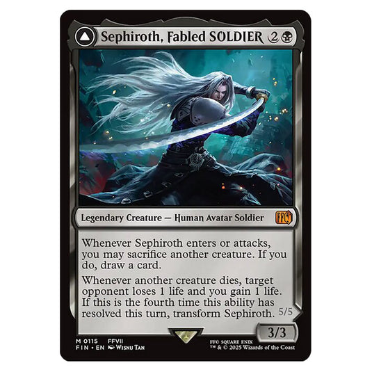Sephiroth, Fabled SOLDIER // Sephiroth, One-Winged Angel 0115 card from the Magic The Gathering set Universes Beyond - Final Fantasy