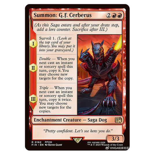 Summon: G.F. Cerberus 0162 card from the Magic The Gathering set Universes Beyond - Final Fantasy