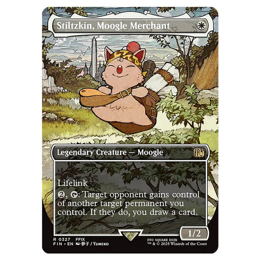 Stiltzkin, Moogle Merchant 0327 card from the Magic The Gathering set Universes Beyond - Final Fantasy