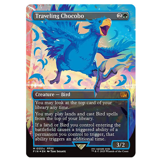 Traveling Chocobo 551c card from the Magic The Gathering set Universes Beyond - Final Fantasy