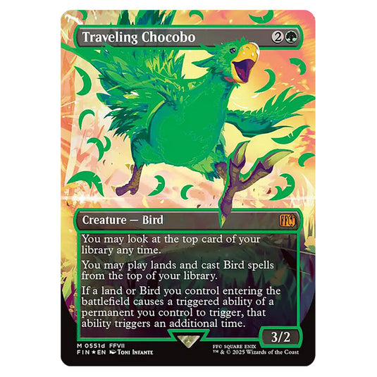Traveling Chocobo 551d card from the Magic The Gathering set Universes Beyond - Final Fantasy