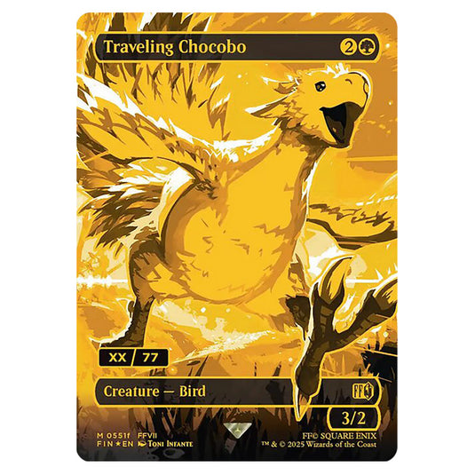 Traveling Chocobo 551f card from the Magic The Gathering set Universes Beyond - Final Fantasy