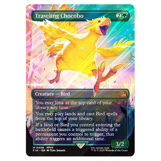 Traveling Chocobo 0406 card from the Magic The Gathering set Universes Beyond - Final Fantasy