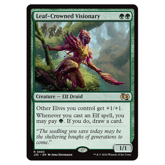 Leaf-Crowned Visionary 0683 card from the Magic The Gathering set Foundations Jumpstart