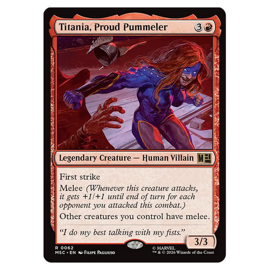 Titania, Proud Pummeler 0062 card from the Magic The Gathering set Marvel Super Heroes Commander