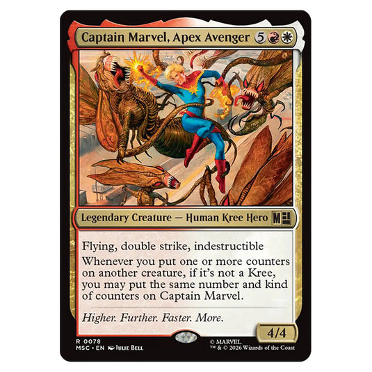 Captain Marvel, Apex Avenger 0078 card from the Magic The Gathering set Marvel Super Heroes Commander