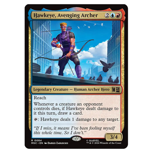 Hawkeye, Avenging Archer 0084 card from the Magic The Gathering set Marvel Super Heroes Commander