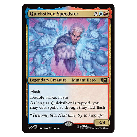 Quicksilver, Speedster 0091 card from the Magic The Gathering set Marvel Super Heroes Commander