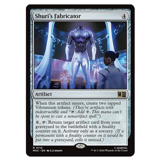 Shuri's Fabricator 0114 card from the Magic The Gathering set Marvel Super Heroes Commander