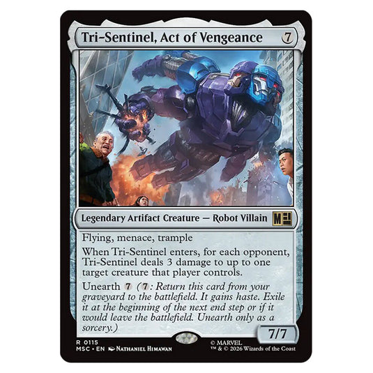 Tri-Sentinel, Act of Vengeance 0115 card from the Magic The Gathering set Marvel Super Heroes Commander
