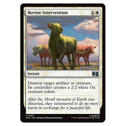 Bovine Intervention 0123 card from the Magic The Gathering set Marvel Super Heroes Commander