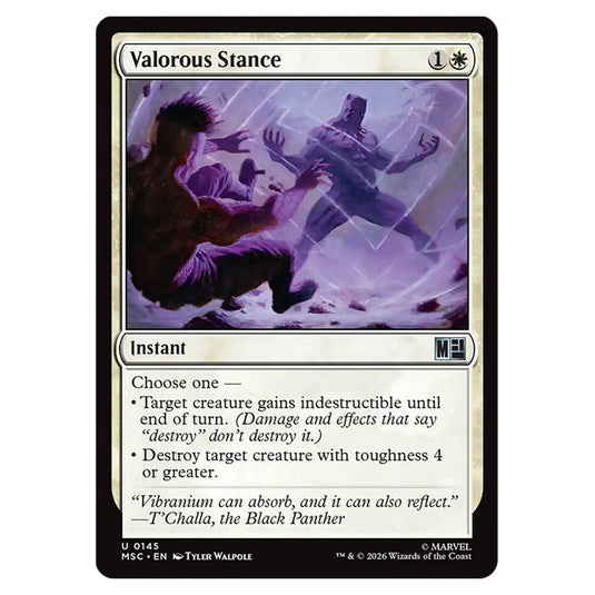 Valorous Stance 0145 card from the Magic The Gathering set Marvel Super Heroes Commander