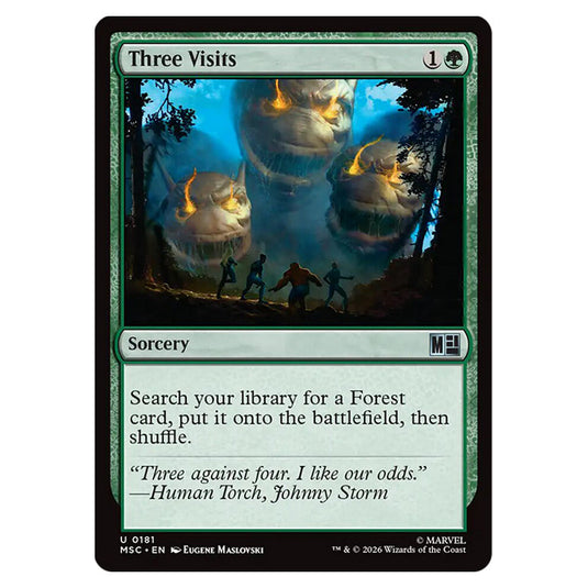 Three Visits 0181 card from the Magic The Gathering set Marvel Super Heroes Commander