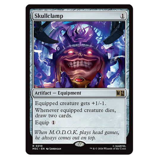 Skullclamp 0210 card from the Magic The Gathering set Marvel Super Heroes Commander
