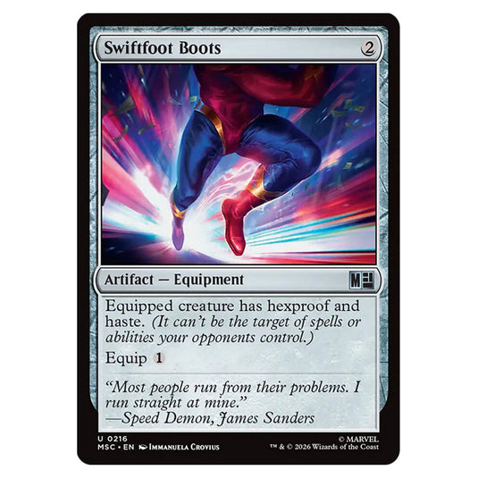 Swiftfoot Boots 0216 card from the Magic The Gathering set Marvel Super Heroes Commander