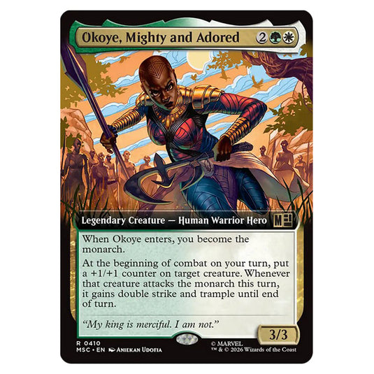 Okoye, Mighty and Adored 0410 card from the Magic The Gathering set Marvel Super Heroes Commander