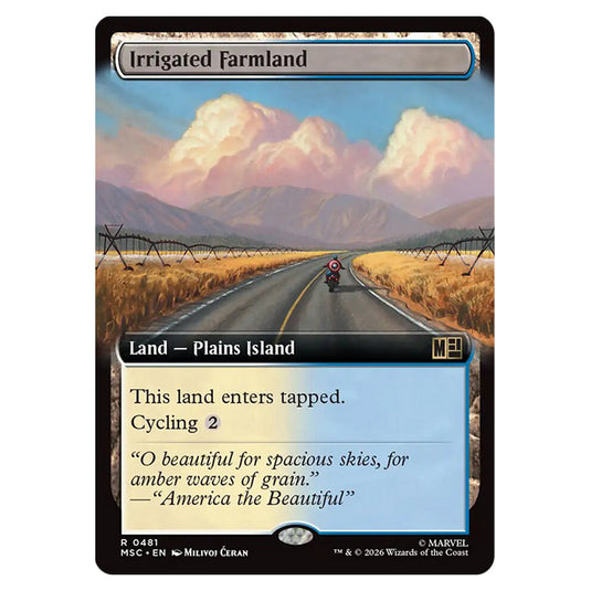 Irrigated Farmland 0481 card from the Magic The Gathering set Marvel Super Heroes Commander