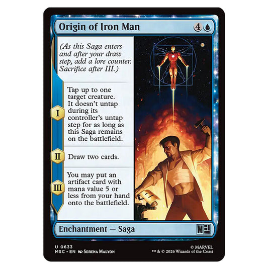 Origin of Iron Man 0633 card from the Magic The Gathering set Marvel Super Heroes Commander