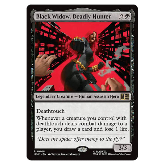 Black Widow, Deadly Hunter 0648 card from the Magic The Gathering set Marvel Super Heroes Commander