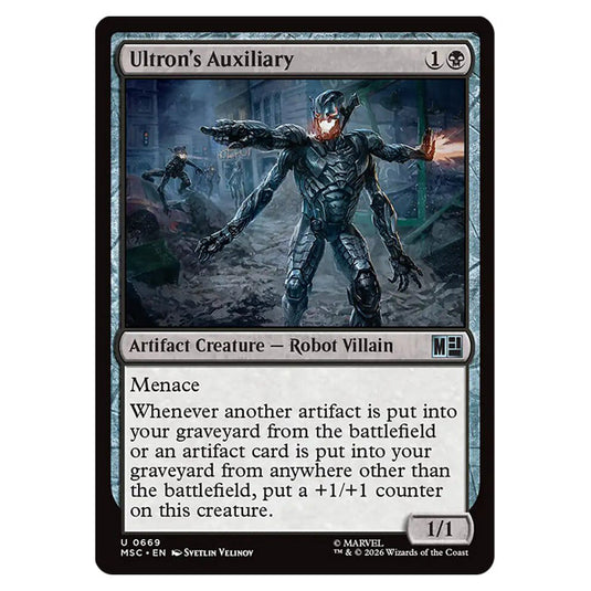 Ultron's Auxiliary 0669 card from the Magic The Gathering set Marvel Super Heroes Commander