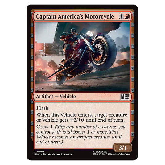 Captain America's Motorcycle 0681 card from the Magic The Gathering set Marvel Super Heroes Commander