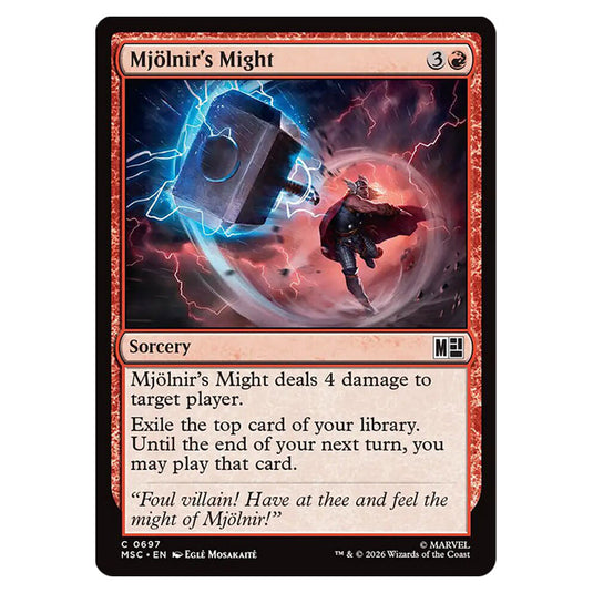 Mjölnir's Might 0697 card from the Magic The Gathering set Marvel Super Heroes Commander