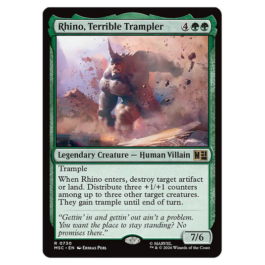 Rhino, Terrible Trampler 0730 card from the Magic The Gathering set Marvel Super Heroes Commander