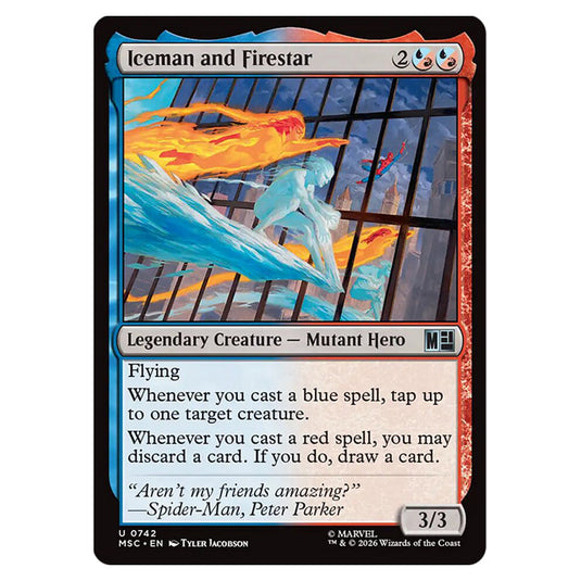 Iceman and Firestar 0742 card from the Magic The Gathering set Marvel Super Heroes Commander
