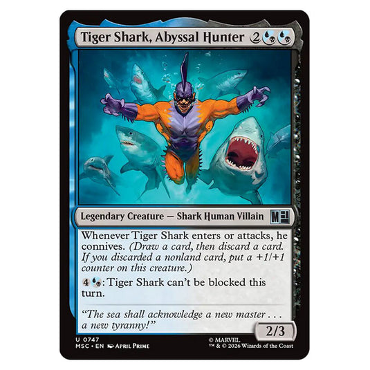 Tiger Shark, Abyssal Hunter 0747 card from the Magic The Gathering set Marvel Super Heroes Commander