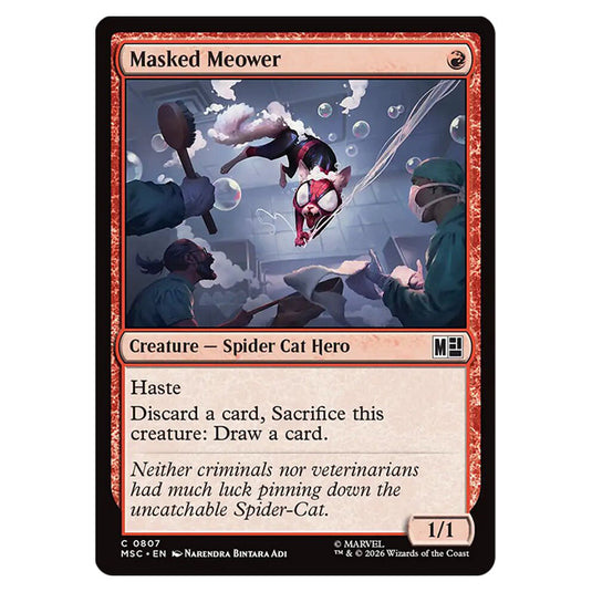 Masked Meower 0807 card from the Magic The Gathering set Marvel Super Heroes Commander