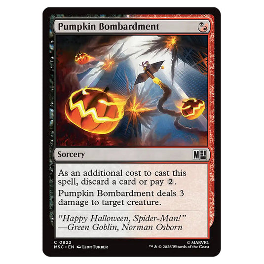 Pumpkin Bombardment 0822 card from the Magic The Gathering set Marvel Super Heroes Commander