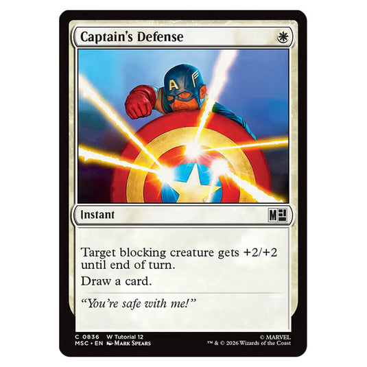 Captain's Defense 0836 card from the Magic The Gathering set Marvel Super Heroes Commander