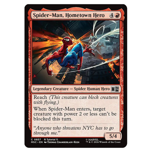 Spider-Man, Hometown Hero 0857 card from the Magic The Gathering set Marvel Super Heroes Commander