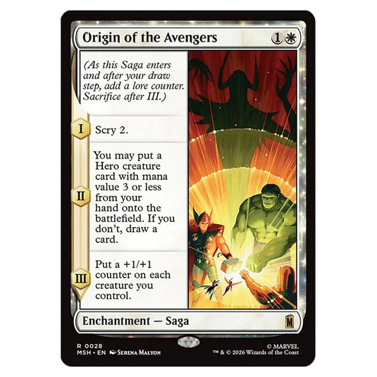 Origin of the Avengers 0028 card from the Magic The Gathering set Marvel Super Heroes