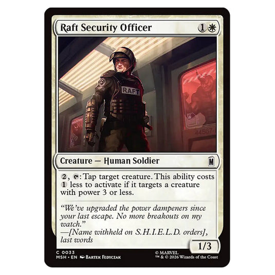 Raft Security Officer 0033 card from the Magic The Gathering set Marvel Super Heroes