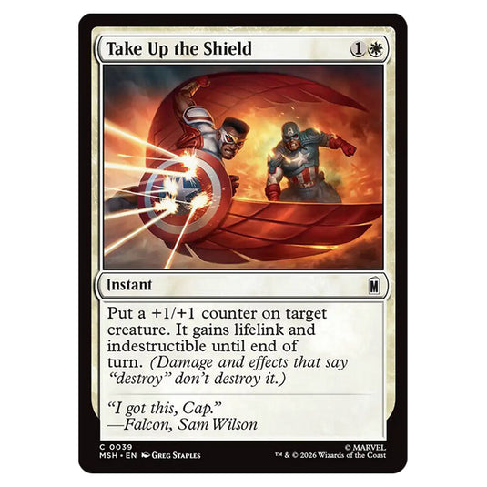 Take Up the Shield 0039 card from the Magic The Gathering set Marvel Super Heroes