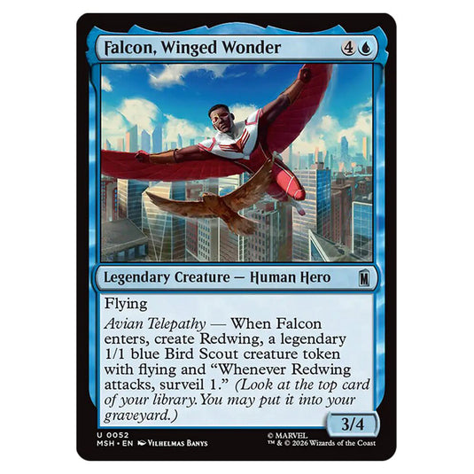 Falcon, Winged Wonder 0052 card from the Magic The Gathering set Marvel Super Heroes