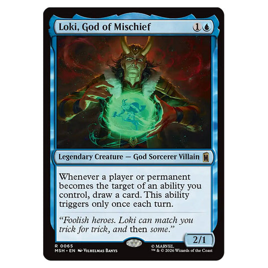 Loki, God of Mischief 0065 card from the Magic The Gathering set Marvel Super Heroes