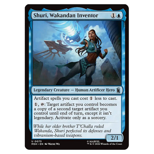 Shuri, Wakandan Inventor 0075 card from the Magic The Gathering set Marvel Super Heroes