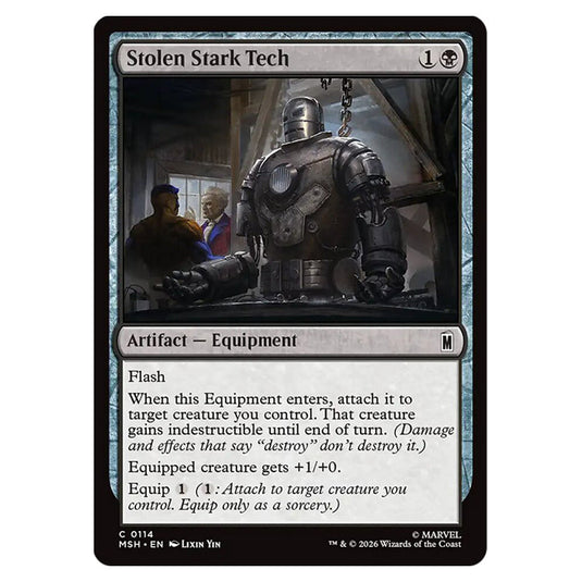 Stolen Stark Tech 0114 card from the Magic The Gathering set Marvel Super Heroes