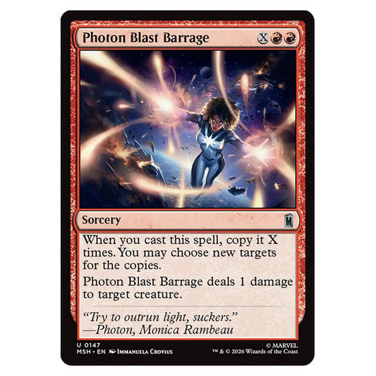 Photon Blast Barrage 0147 card from the Magic The Gathering set Marvel Super Heroes